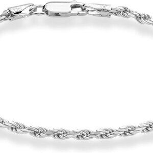 925 Sterling Silver Italian 2mm, 3mm Diamond-Cut Braided Rope Chain Anklet Ankle